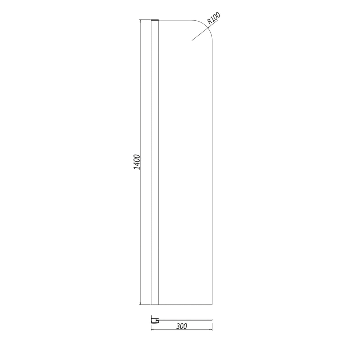 Amara Fixed Radius Bath Screen - dimensions