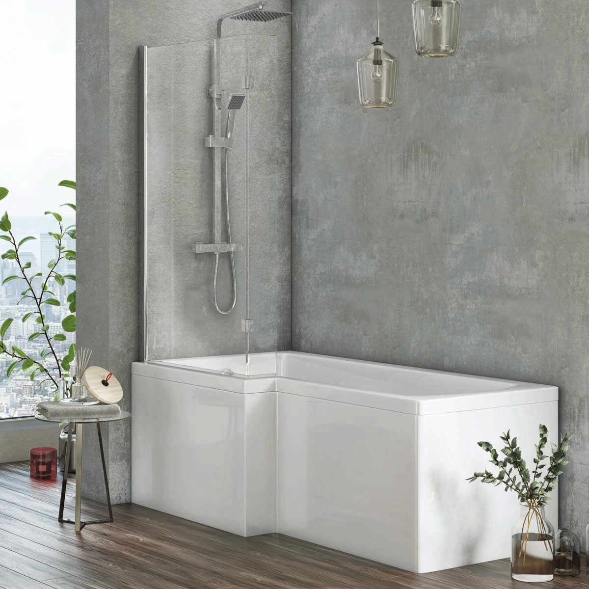 L-Shape Bath Screen - in situ