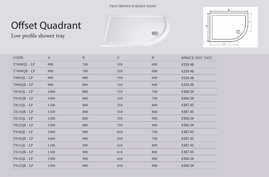 SenseWare 1200x900mm Offset Quadrant Shower Tray & Waste - Right Hand