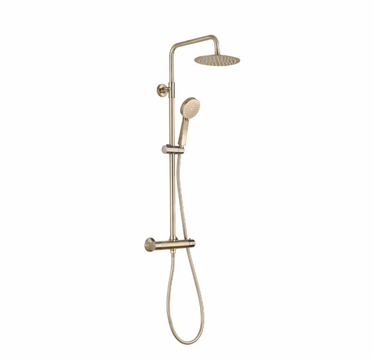 Vittorio Rosetti Round Thermostatic Rainhead Bar Mixer Shower - Brushed Brass