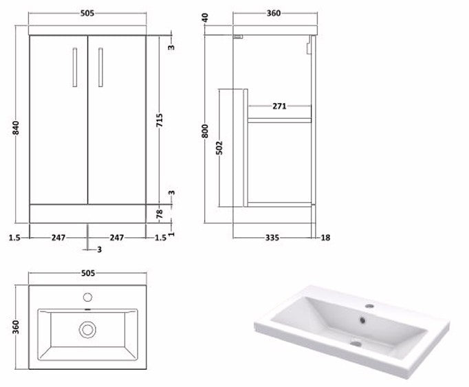 Cove 500mm Floorstanding Vanity Unit & Basin - Glosse White