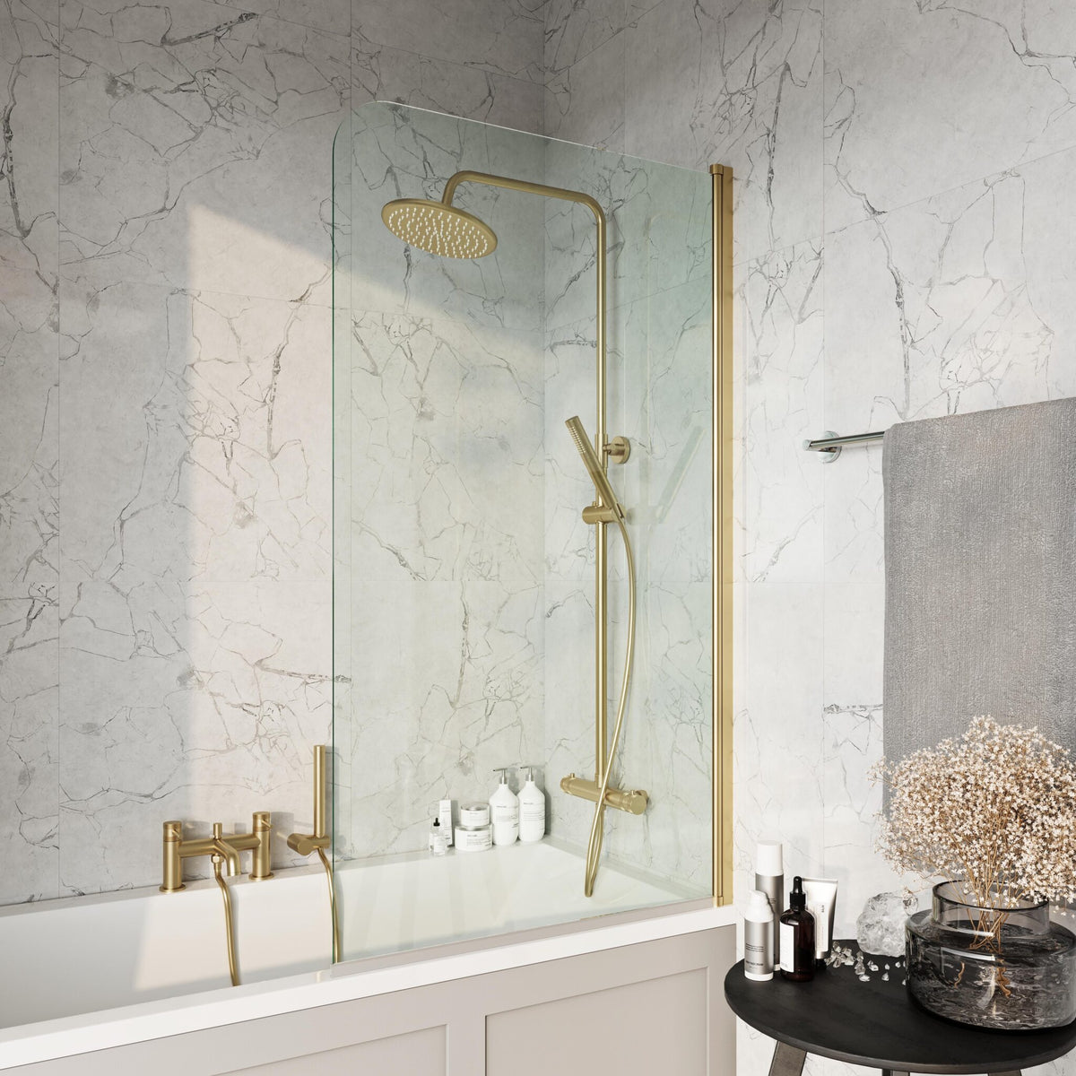 Sense6 Curved Edge Bath Sceen - Brushed Brass