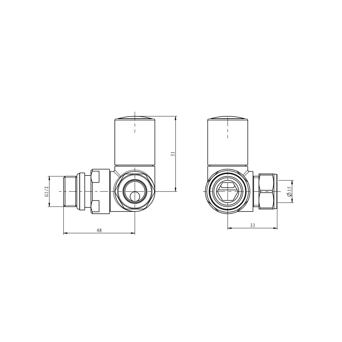 Radiator Valve Corner 15mm Pair - Chrome