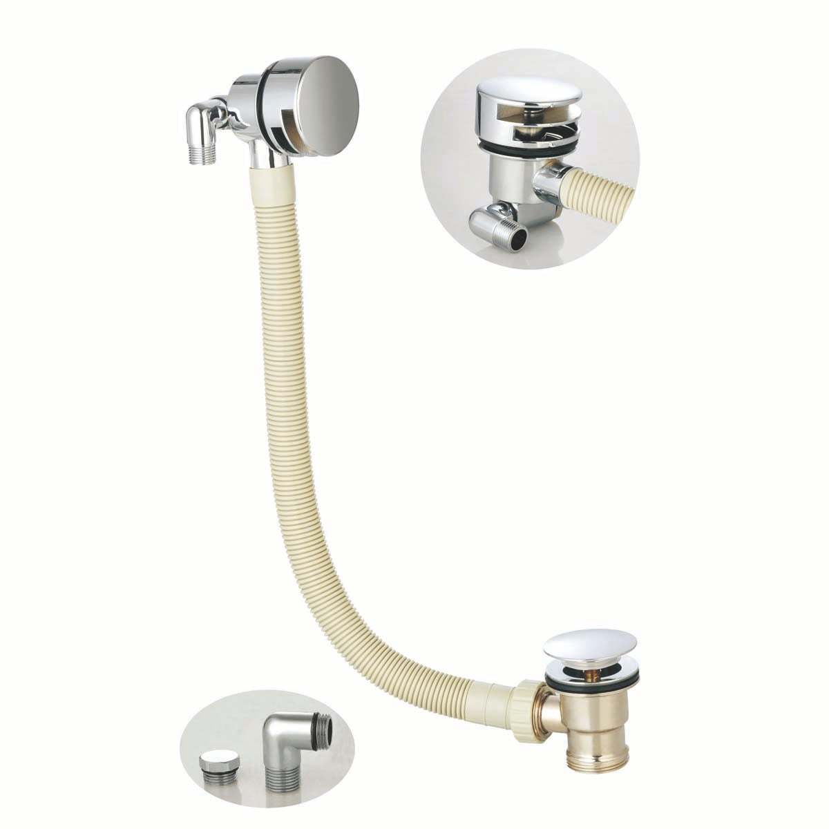Jaen Round Bath Filler with Sprung Waste & Overflow - Brushed Brass