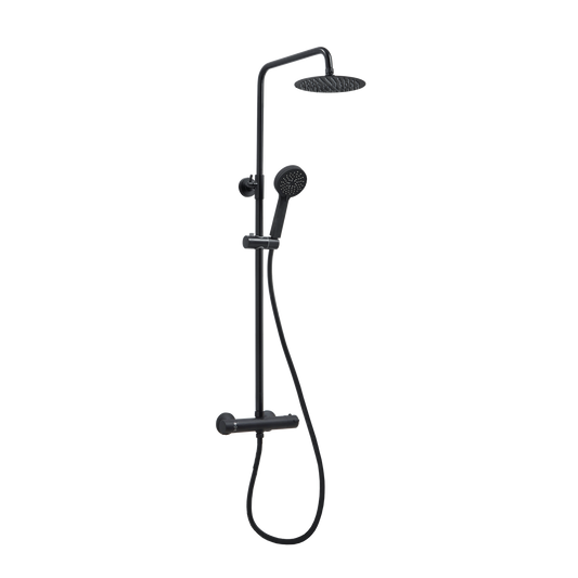 Alessio Round Thermostatic Rainhead Bar Mixer Shower - Black
