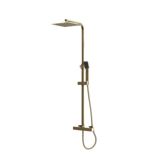 Alessio Square Thermostatic Rainhead Bar Mixer Shower - Brushed Brass