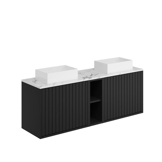 Livano 1400mm Wall Mounted Vanity Unit & Stone Counter Top - Black