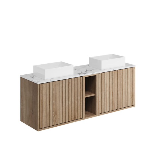Livano 1400mm Wall Mounted Vanity Unit & Stone Counter Top - Oak