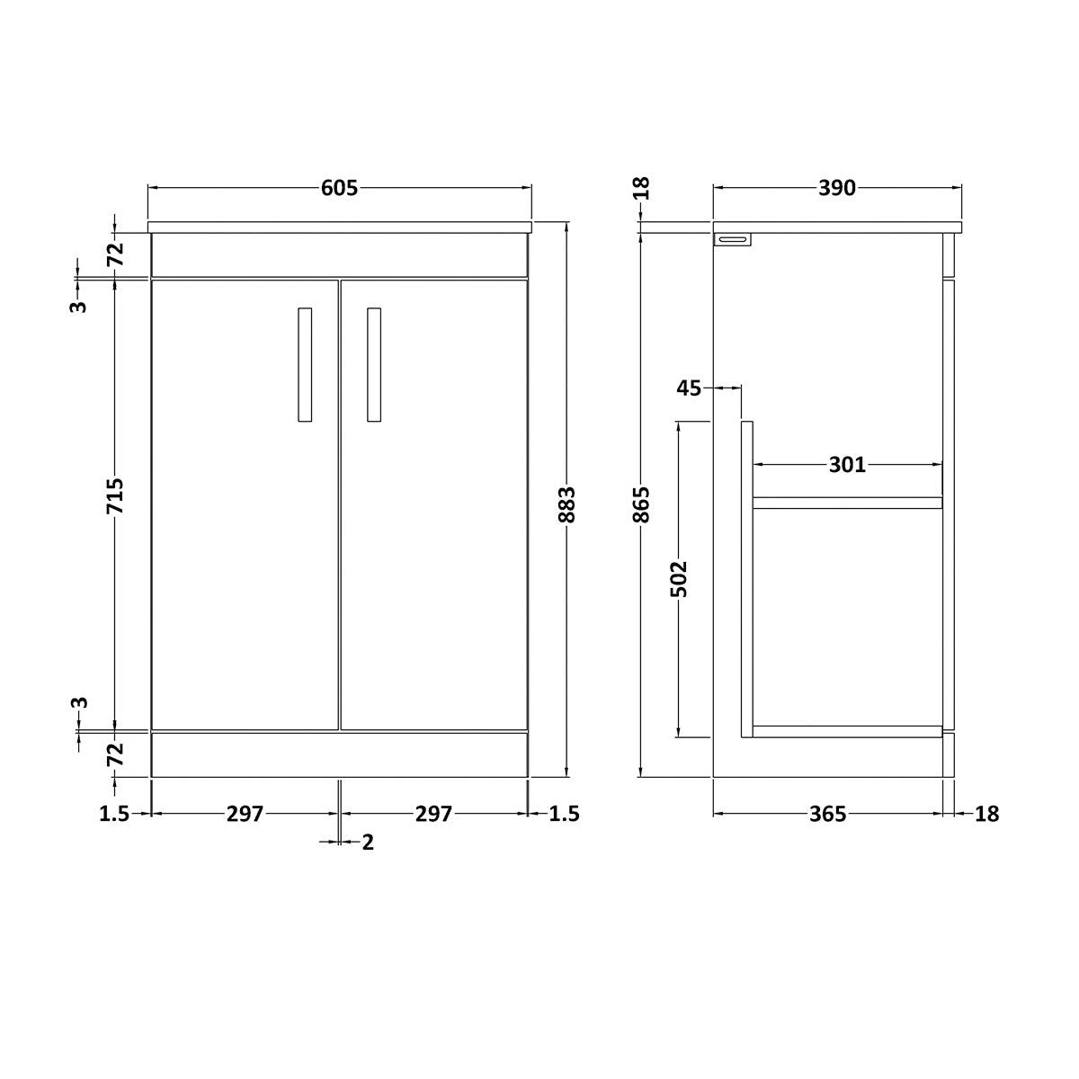 Apolo 600mm 2 Door Vanity Unit & Basin - Black