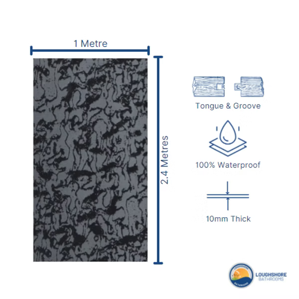 1m PVC Wall Panel - Black frost Gloss