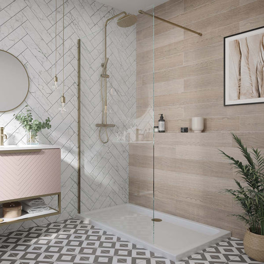 Sense8 600mm Wetroom Screen & Support Arm - Brushed Brass