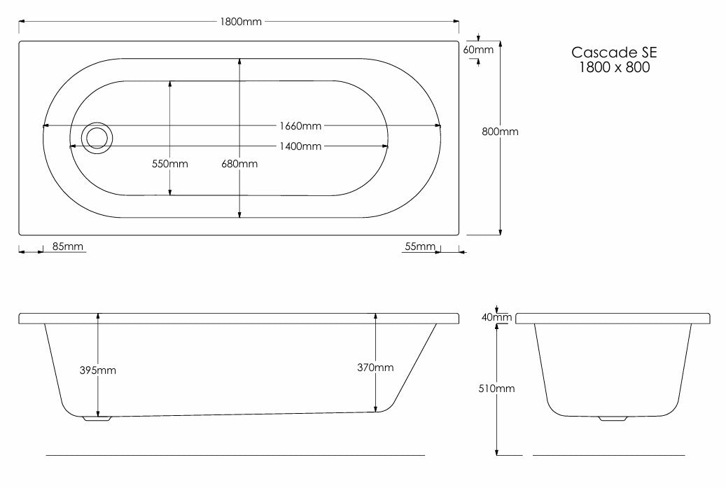 Anto 1800x800mm 0TH Bath