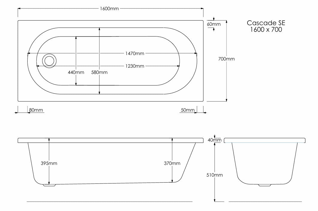 Anto 1600x700mm Single Ended 0TH Bath