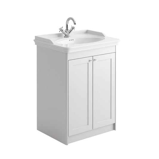 Carlton 600mm 2 Door Floorstanding Vanity Unit & Basin - Satin White