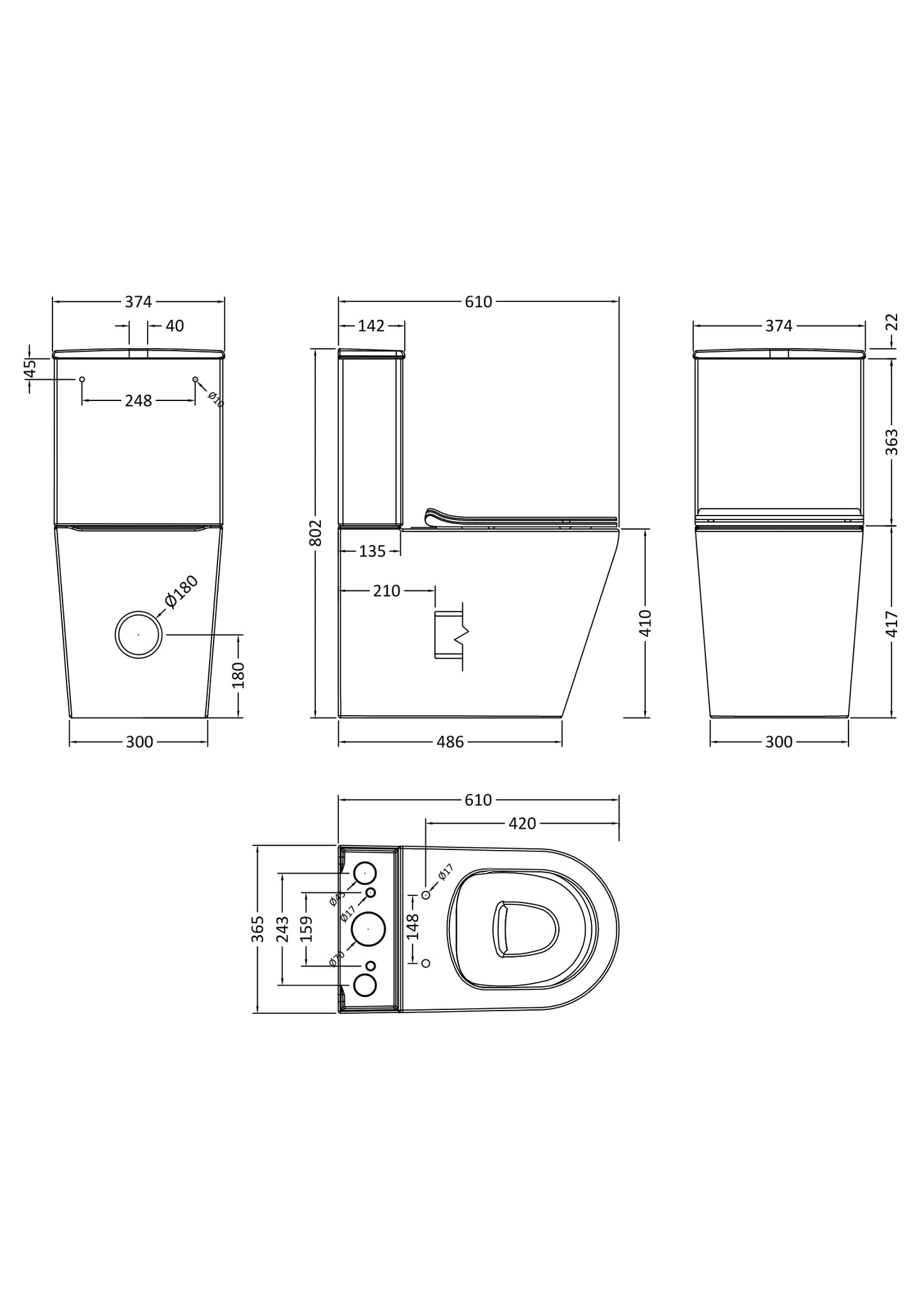 Costa D-shaped Back to Wall Toilet & Soft Close Seat