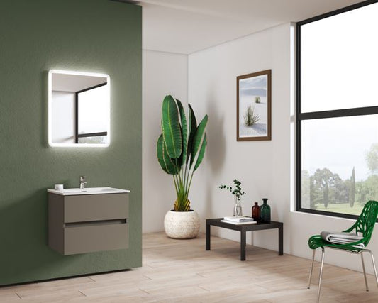 Roma 500mm 2 Drawer Wall Mounted Vanity Unit & Basin - Pewter Grey