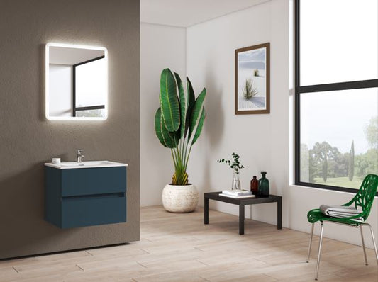 Roma 500mm 2 Drawer Wall Mounted Vanity Unit & Basin - Indigo