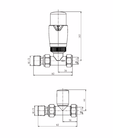 Thermostatic Straight Valve Pair - Chrome