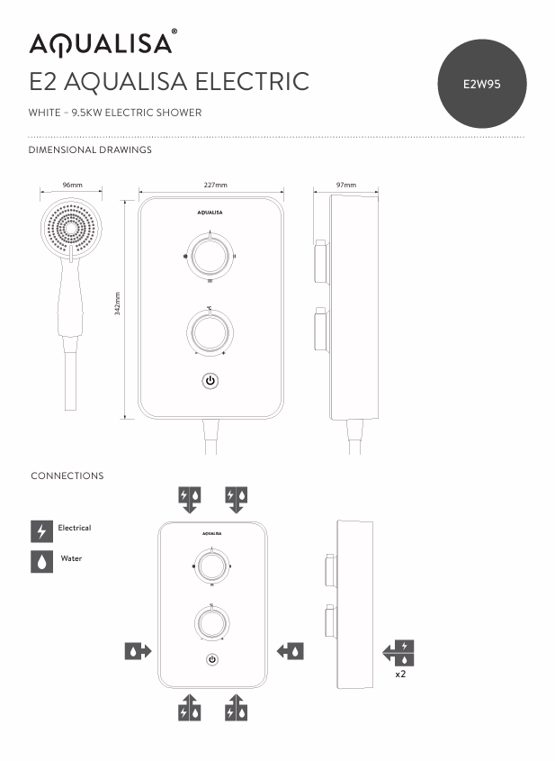 Aqualisa E2 Electric Shower With 3 Mode Handset 9.5kW Black