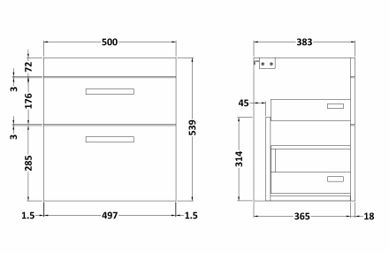 Emily 500mm 2 Drawer Wall Mounted Vanity Unit & Basin