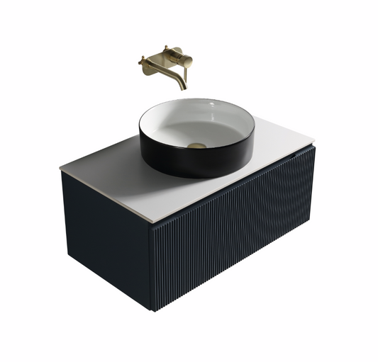Faenza 600mm 1 Drawer Wall Mounted Vanity Unit & Stone Counter Top - Riviera Blue