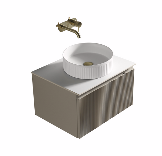 Faenza 600mm 1 Drawer Wall Mounted Vanity Unit & Sintered Stone Counter Top - Brunello Cashmere