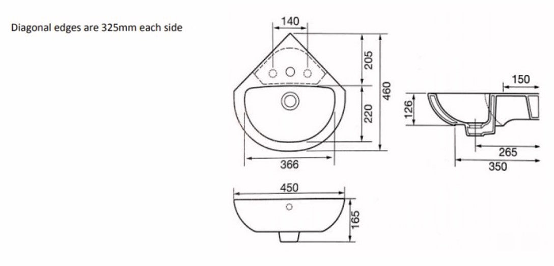 Sevilla 450mm Wall Mounted Corner Basin