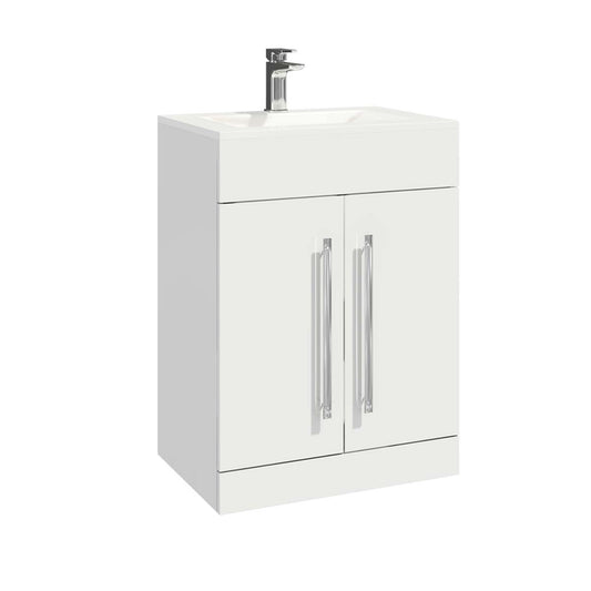 Genoa 600mm 2 Door Floorstanding vanity Unit & Basin - Gloss White