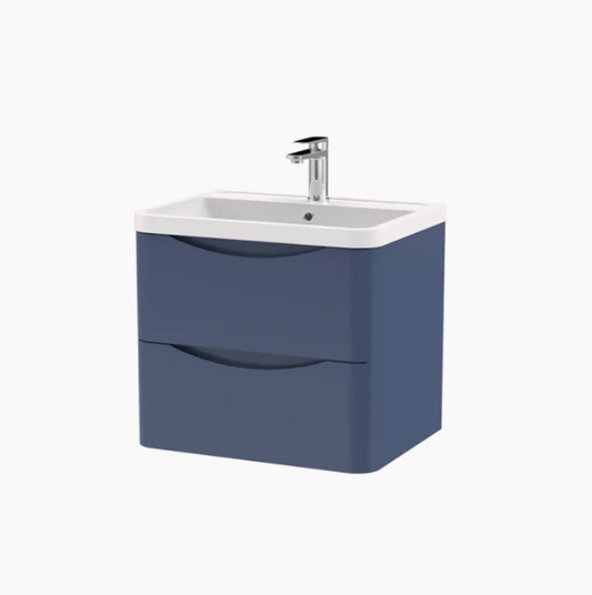 600mm Luno Wall Mounted Vanity Unit & Basin - indigo Blue