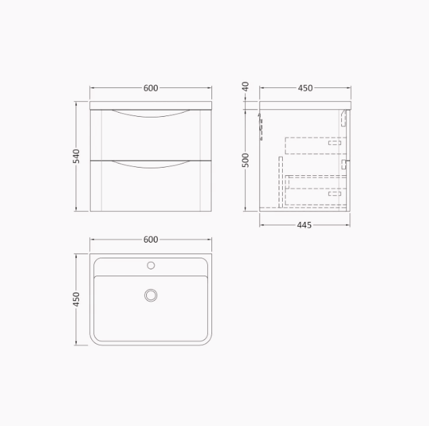 Luno 600mm Wall Mounted Vanity Unit & basin - matt white