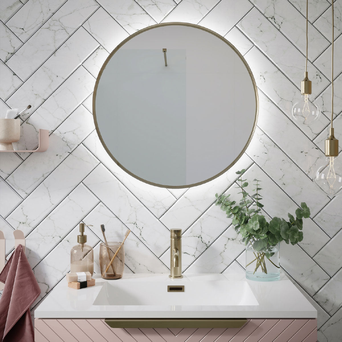 Zenith 600mm Round LED Demister Mirror - Brushed Brass