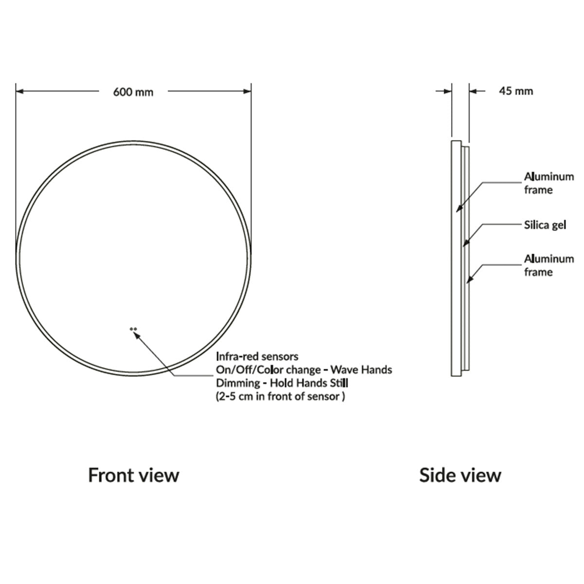 Zenith 600mm Round LED Demister Mirror - Brushed Brass