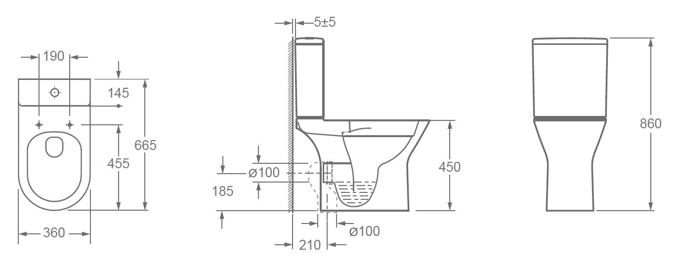 Ralto - D-shape Open Back Close Coupled Toilet & Soft Close Seat