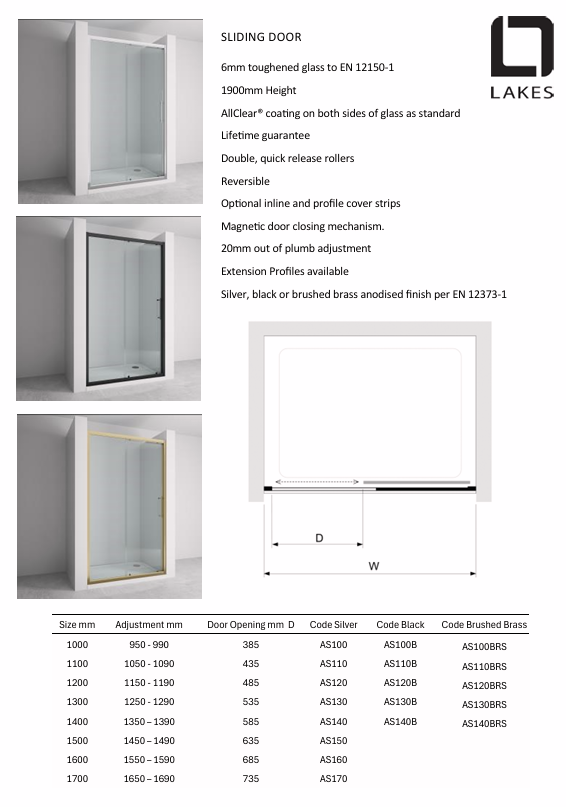 1200mm Sliding Door - Brushed Brass