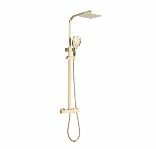 Vittorio Rosetti Signature Square Thermostatic Rainhead Bar Mixer Shower - Brushed Brass