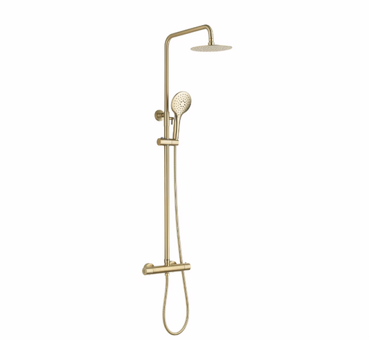 Vittorio Rosetti Signature Round Thermostatic Rainhead Bar Mixer Shower  - Brushed Brass