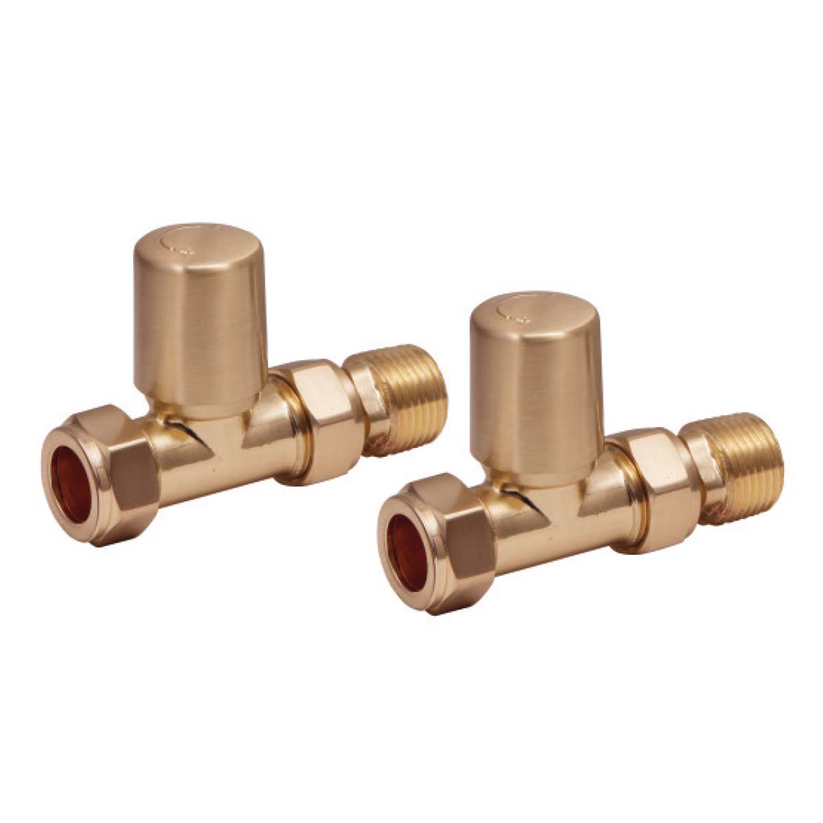 Radiator Valve Straight 15mm Pair - Brushed Brass