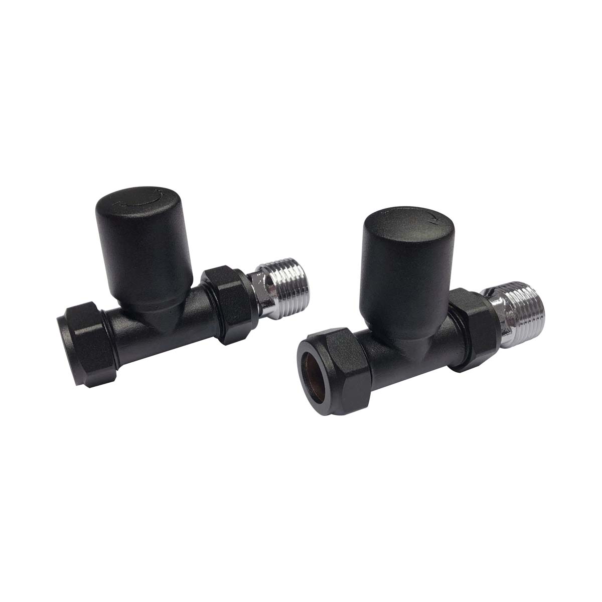 Radiator Valve Straight 15mm Pair - Black