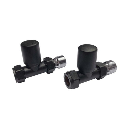 Radiator Valve Straight 15mm Pair - Black