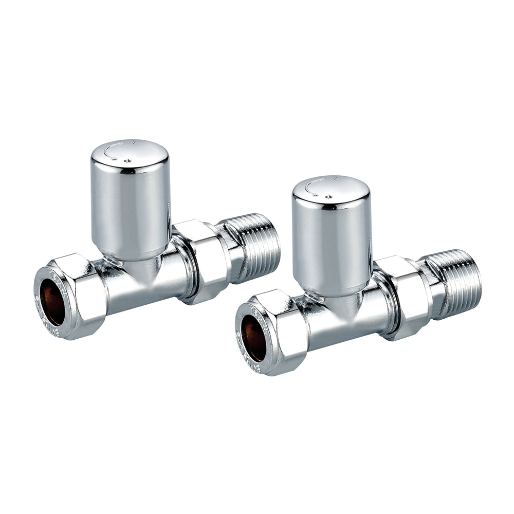 Radiator Valve Straight 15mm Pair - Chrome